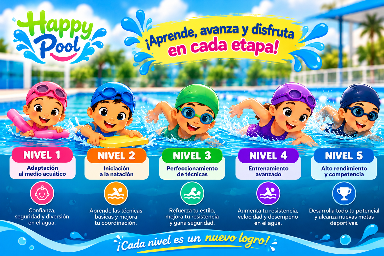 niño aprendiendo a nadar